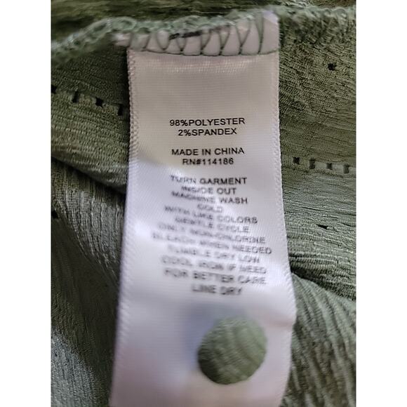 Frye Green Striped Textured LS V Neck Peasant Boho Blouse Women's XL - Picture 12 of 12